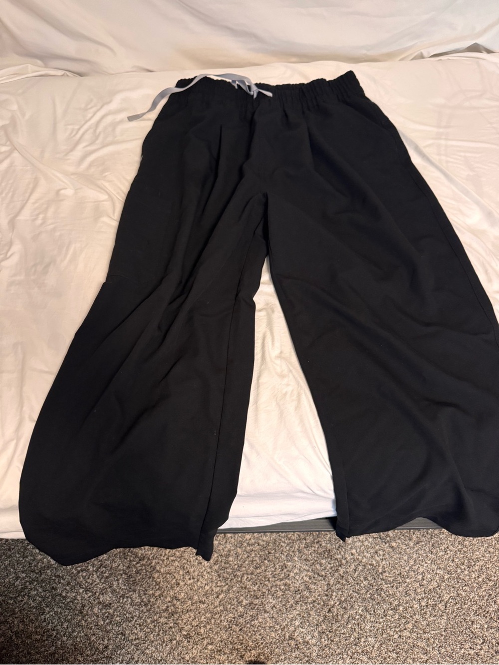 Figs Shelby Black Wide-Leg Drawstring Pants ultra high waisted - Picture 2 of 3